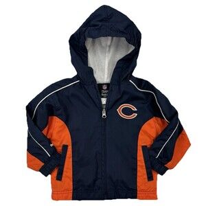 Reebok NFL Chicago Bears Kids Hooded Windbreaker Jacket Blue Orange Size 2T